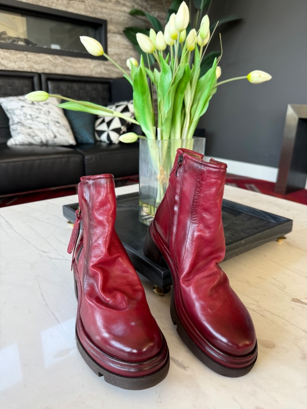 New A.S.98 Eire Ankle Zip Leather Boots Red - Picture 3 of 16